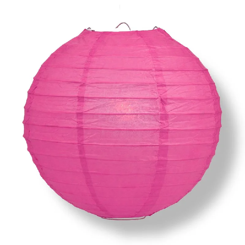 Dimmable LED Edison globe light bulbs8" Fuchsia / Hot Pink Round Paper Lantern, Even Ribbing, Chinese Hanging Wedding & Party Decoration