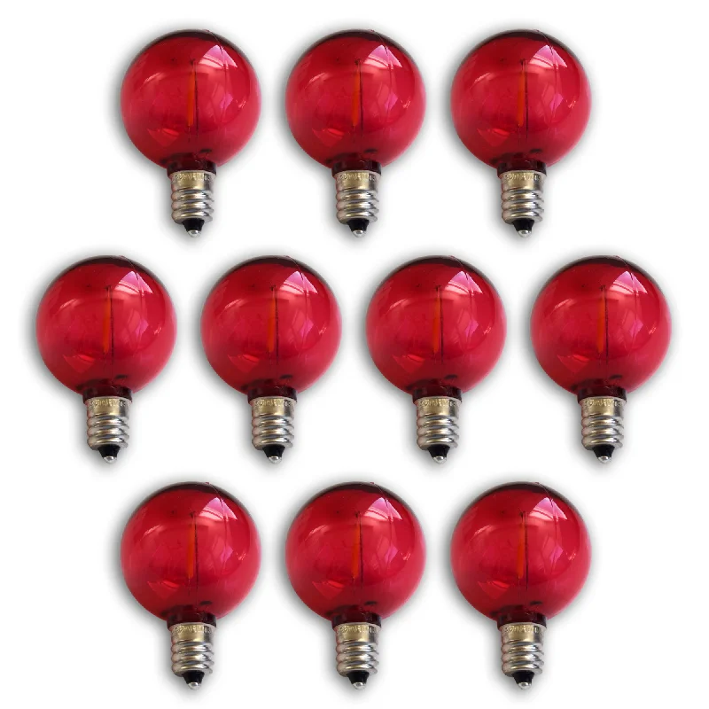 Frosted glass Edison light bulbs10-PACK Red LED Filament G40 Globe Shatterproof Energy Saving Color Light Bulb, Dimmable, 1W,  E12 Candelabra Base