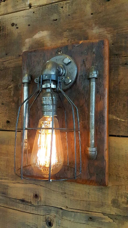 Steampunk, Industrial Barn Wood Wall Sconce, light, lamp, #1068