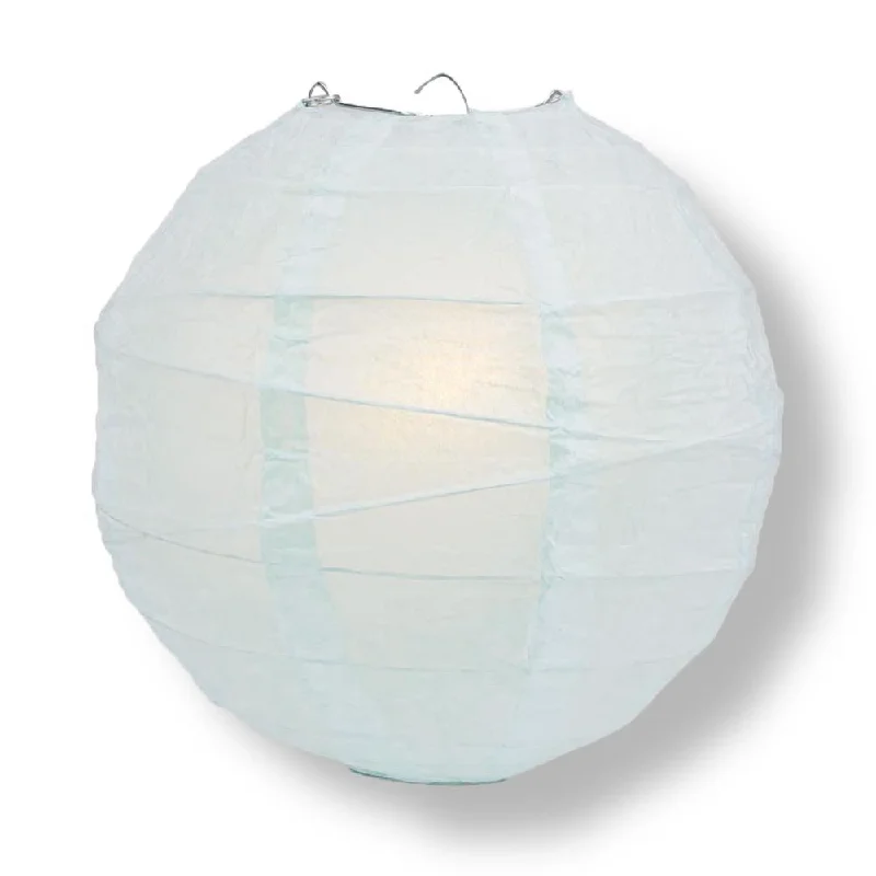 Edison light bulbs with a matte glass finish24" Arctic Spa Blue Round Paper Lantern, Irregular Ribbed, Chinese Hanging Wedding & Party Decoration