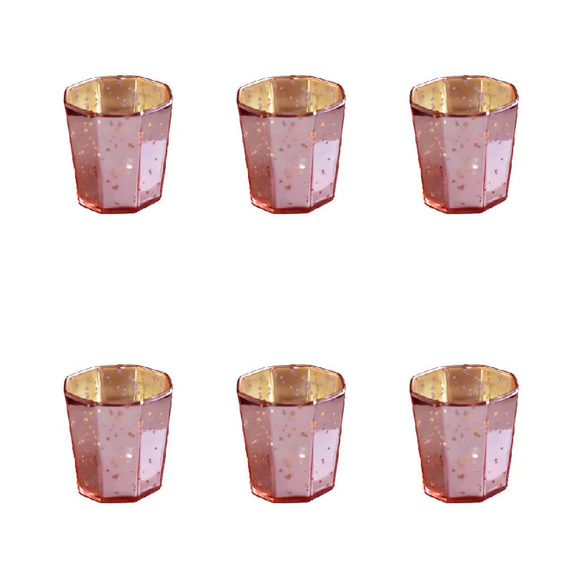 Daylight white Edison light bulbs6 Pack | Mercury Glass Tealight Candle Holders (2.75-Inches, Patricia Design, Electric Pink) For Use with Tea Lights - For Home Decor, Parties and Wedding Decorations - Mercury Glass Votive Holders