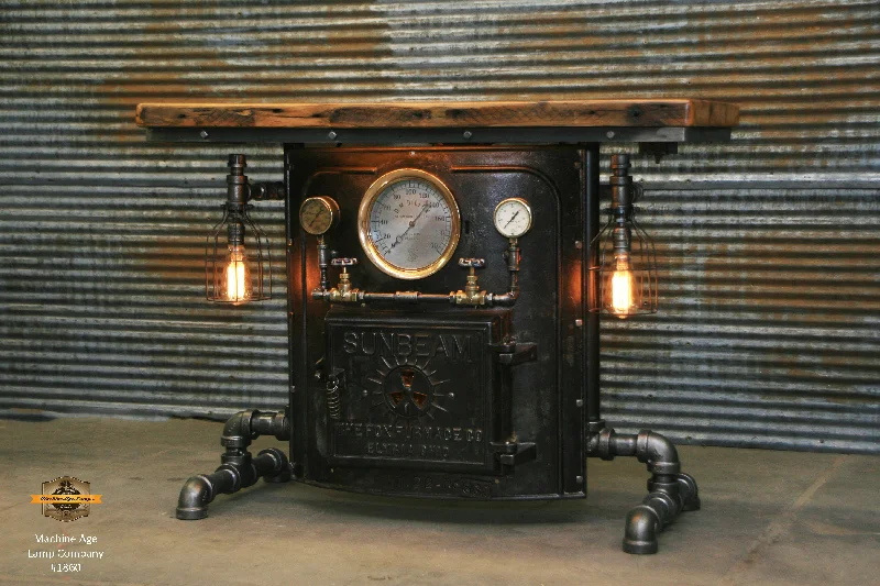 Steampunk Industrial / Barn wood  / Antique Furnace Boiler Door /  Steam Gauge Table,   #1860 sold