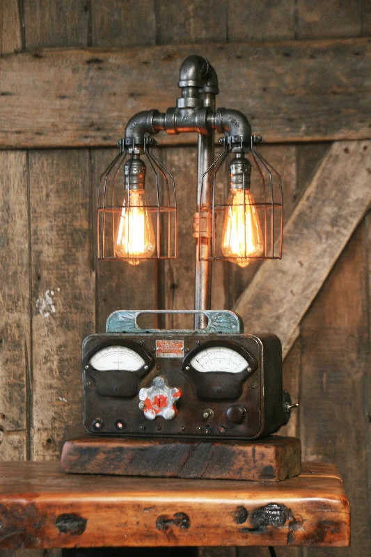 Steampunk Industrial Volt Meter Lamp, Sun - #1078