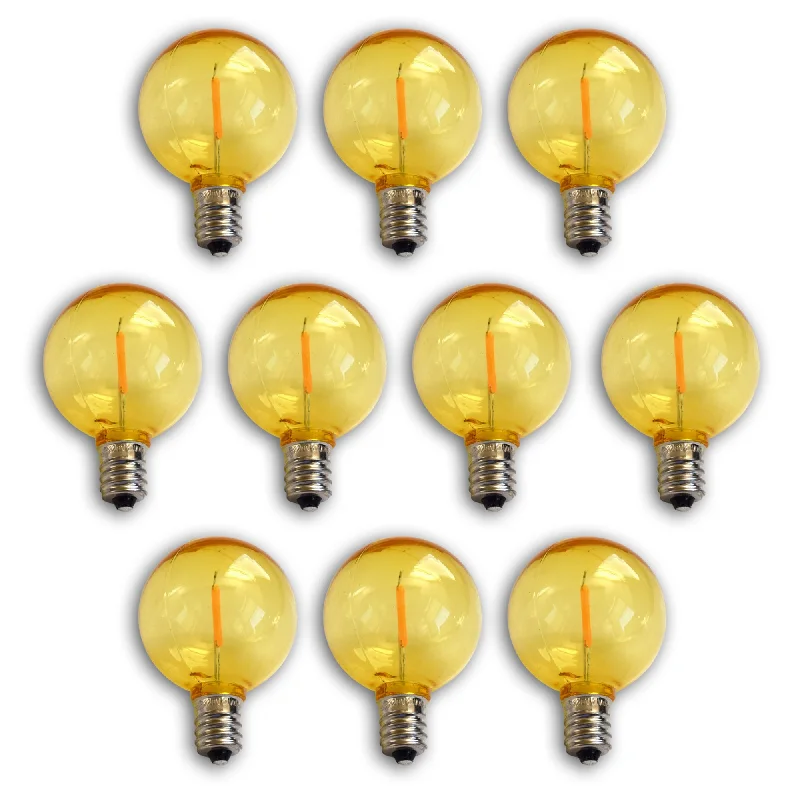 Colored Edison light bulbs (e.g., amber, blue)10-PACK Yellow LED Filament G40 Globe Shatterproof Energy Saving Color Light Bulb, Dimmable, 1W,  E12 Candelabra Base