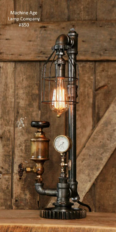 Steampunk Industrial, Antique Brass Oiler Gauge Lamp - #850