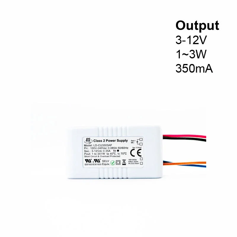 Track lighting with motion - sensor capabilitiesES LD-CU3503AF Non-Dimmable Constant Current LED Driver 350mA 3–12V DC