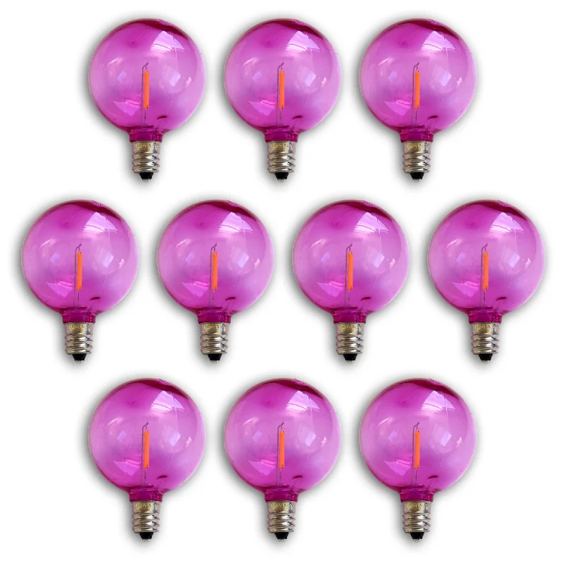 Waterproof Edison light bulbs for patios10-PACK Fuchsia / Hot Pink LED Filament G50 Globe Shatterproof Energy Saving Color Light Bulb, Dimmable, 1W,  E12 Candelabra Base