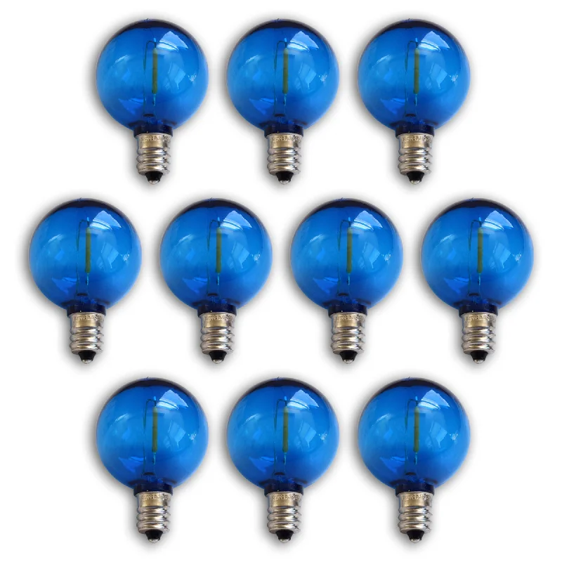 Antique Edison light bulbs with carbon filaments10-PACK Blue LED Filament G40 Globe Shatterproof Energy Saving Color Light Bulb, Dimmable, 1W,  E12 Candelabra Base