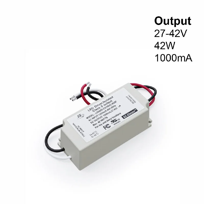 Track lighting for task lighting in workshopsES LD042D-CA10042-M28F Constant Current LED Driver, 1000mA 27-42V 42W