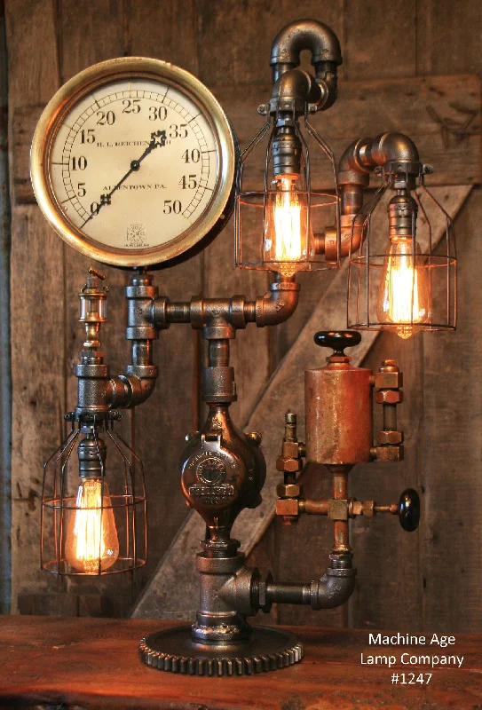 Steampunk Industrial Lamp, Steam Gauge and Oiler Gear #1247