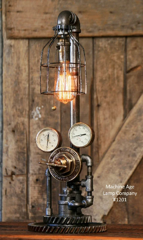 Steampunk Industrial Steam Gauge Lamp, Vintage Brass #1201 - SOLD