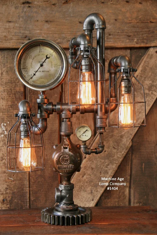 Steampunk Industrial Lamp / Gear / Steam Gauge / Chicago - #1404 -Sold