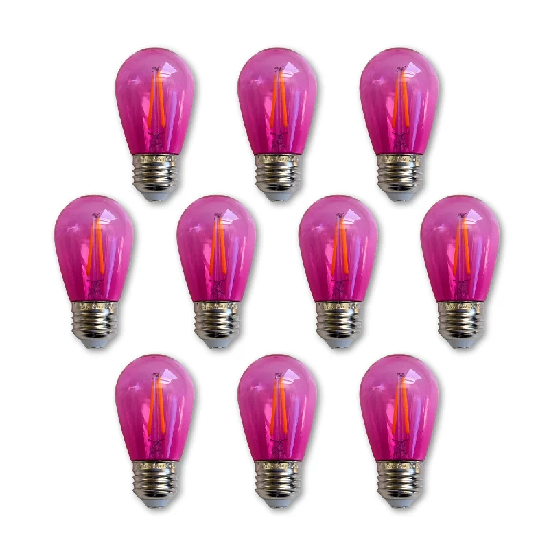 Frosted glass Edison light bulbs10-PACK Fuchsia / Hot Pink LED Filament S14 Shatterproof Energy Saving Color Light Bulb, Dimmable, 2W,  E26 Medium Base