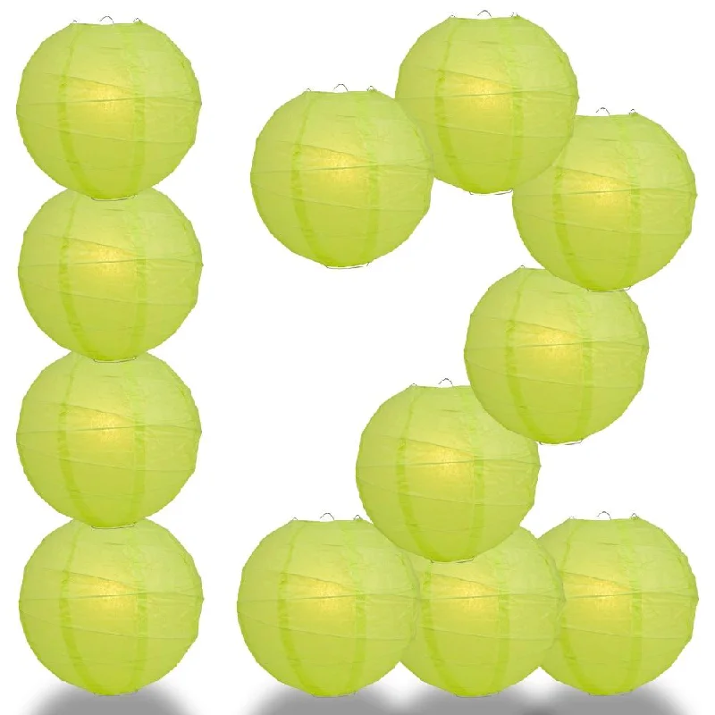 Edison light bulbs with a matte glass finishBULK PACK (12) 16" Light Lime Green Round Paper Lantern, Crisscross Ribbing, Chinese Hanging Wedding & Party Decoration