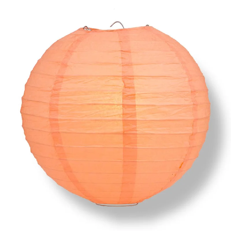 Retro Edison filament light bulbs24" Peach / Orange Coral Round Paper Lantern, Even Ribbing, Chinese Hanging Wedding & Party Decoration