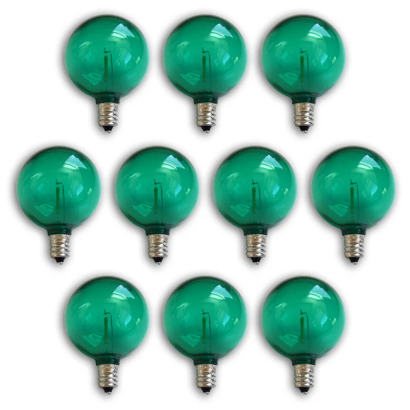 Energy saving LED Edison light bulbs10-PACK Green LED Filament G50 Globe Shatterproof Energy Saving Color Light Bulb, Dimmable, 1W,  E12 Candelabra Base