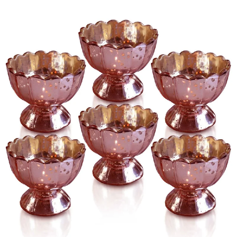 High lumen Edison light bulbs6 Pack | Vintage Mercury Glass Chalice Candle Holders (3-Inch, Suzanne Design, Sundae Cup Motif, Electric Pink) - For Use with Tea Lights - For Home Decor, Parties and Wedding Decorations