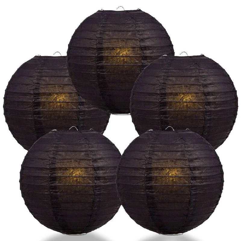 UL listed Edison light bulbs5-PACK 30" Black Jumbo Round Paper Lantern, Even Ribbing, Chinese Hanging Wedding & Party Decoration