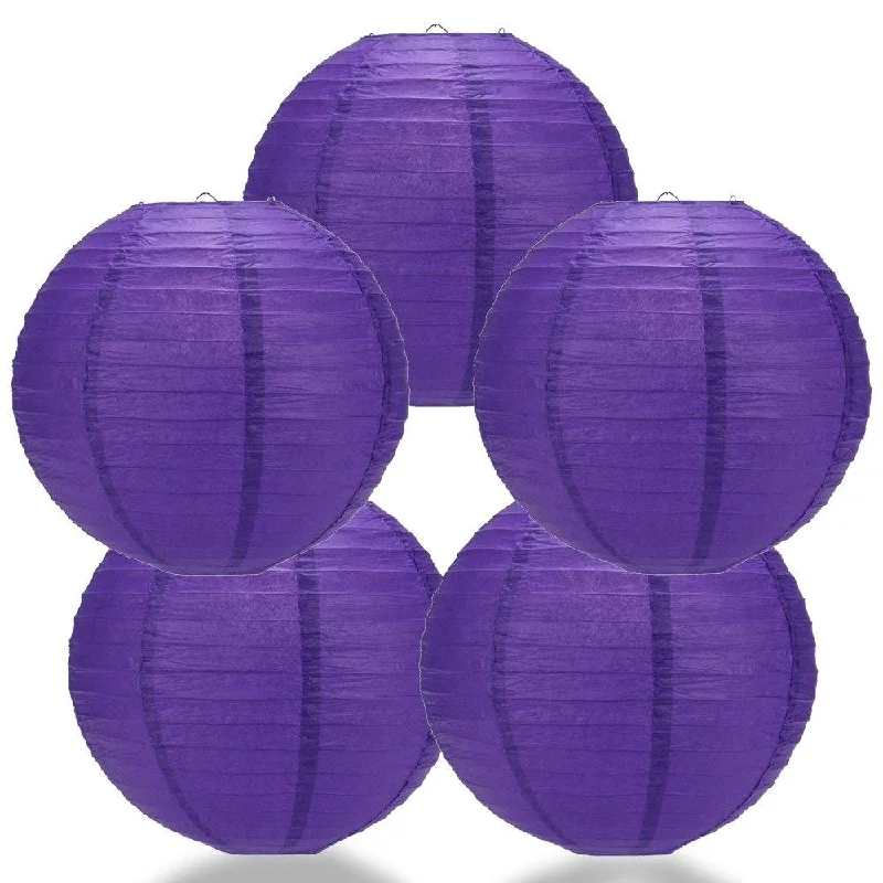 Decorative LED Edison light bulbs for weddings5-PACK 6" Plum Purple Round Paper Lantern, Even Ribbing, Chinese Hanging Wedding & Party Decoration