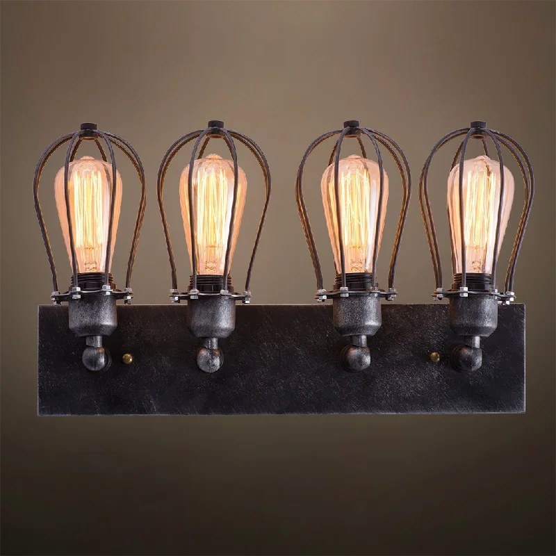 Globe 4 Lights Metal Cage Vanity Sconce