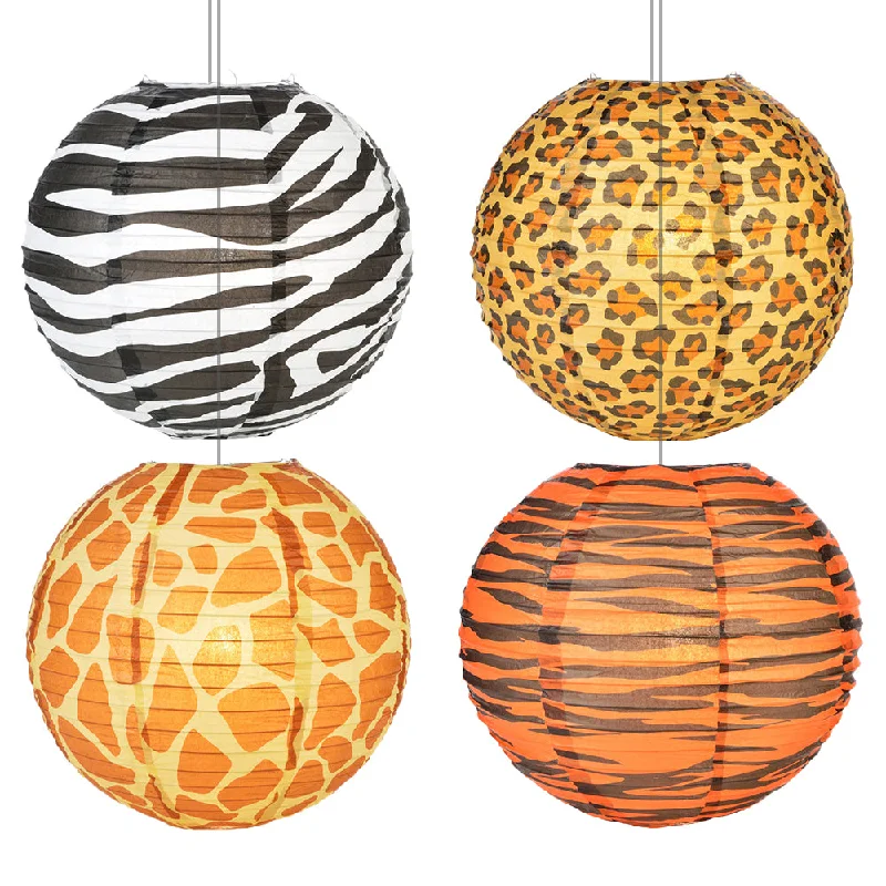 Edison light bulbs with antique finish14" 4-Pack Safari Animal Print Cheetah Giraffe Tiger Zebra Paper Lanterns Party Variety Pack