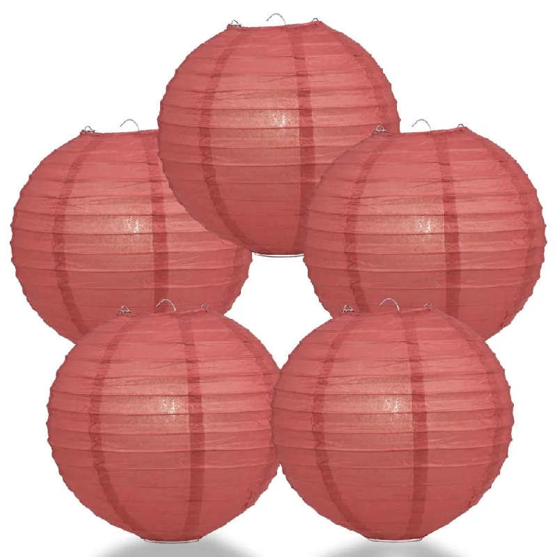 Energy saving LED Edison light bulbs5-PACK 36" Marsala / Burgundy Wine Jumbo Round Paper Lantern, Even Ribbing, Chinese Hanging Wedding & Party Decoration