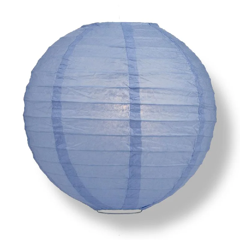 E26 Edison light bulbs with warm glow8" Serenity Blue Round Paper Lantern, Even Ribbing, Chinese Hanging Decoration for Weddings and Parties