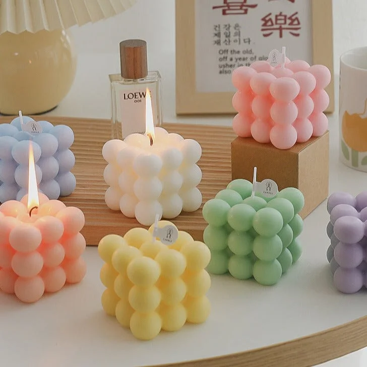 Colored Edison light bulbs (e.g., amber, blue)Bubble Cube Decorative Candles