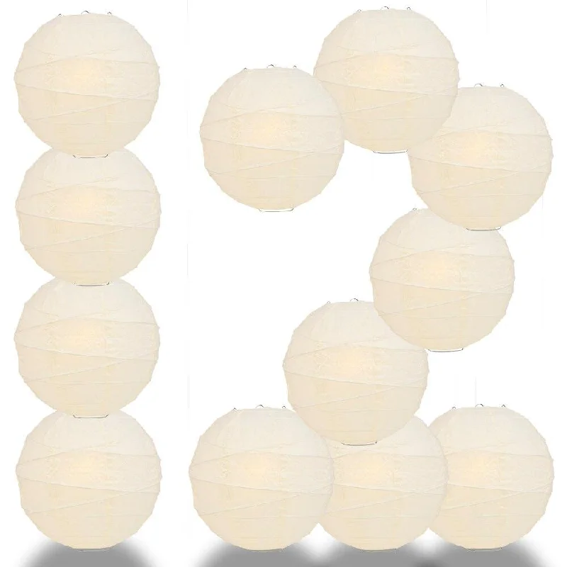 Outdoor rated Edison light bulbsBULK PACK (12) 24" Ivory Round Paper Lantern, Crisscross Ribbing, Chinese Hanging Wedding & Party Decoration