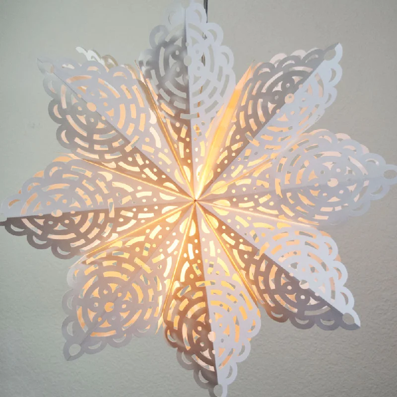 Outdoor rated Edison light bulbsQuasimoon Pizzelle Paper Snowflake Lantern (24-Inch, White, Winter Frost Snowflake Design) - Great With or Without Lights - Holiday Snowflake Decorations