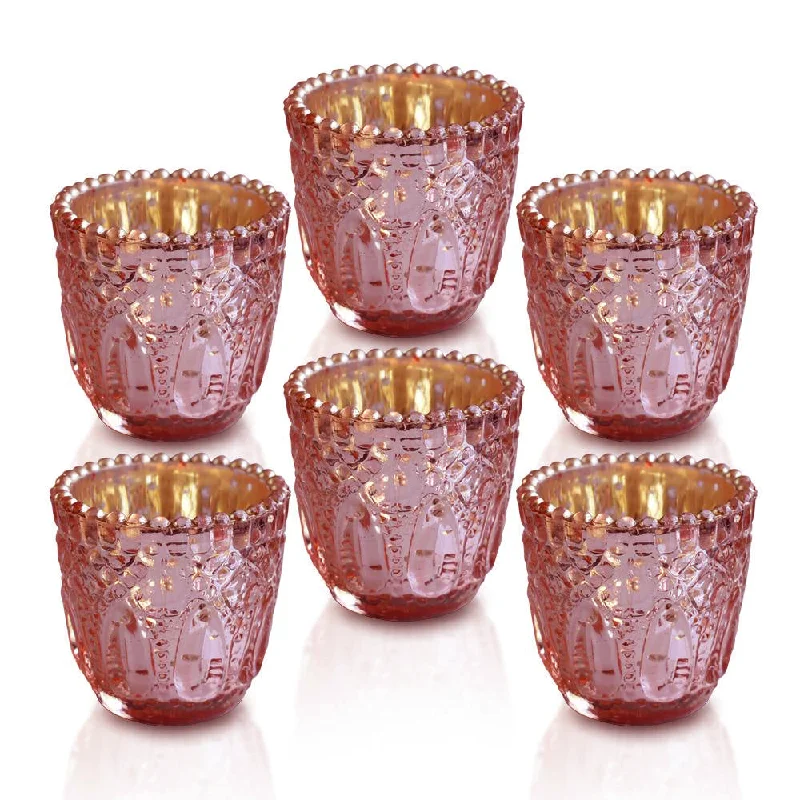 Edison light bulbs for table lamps6 Pack | Faceted Vintage Mercury Glass Candle Holders (2.75-Inch, Lillian Design, Electric Pink) - Use with Tea Lights - For Home Decor, Parties and Wedding Decorations