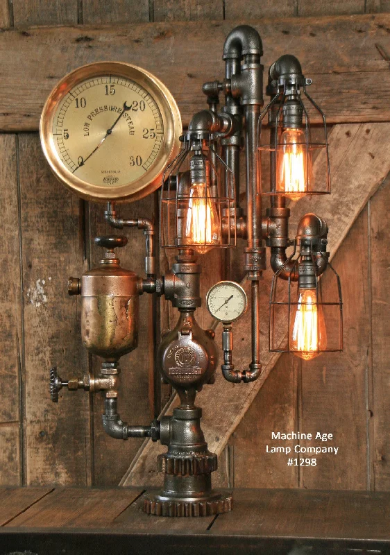 Steampunk Industrial Lamp / Antique Brass Oiler and Steam Gauge / #1298 - sold