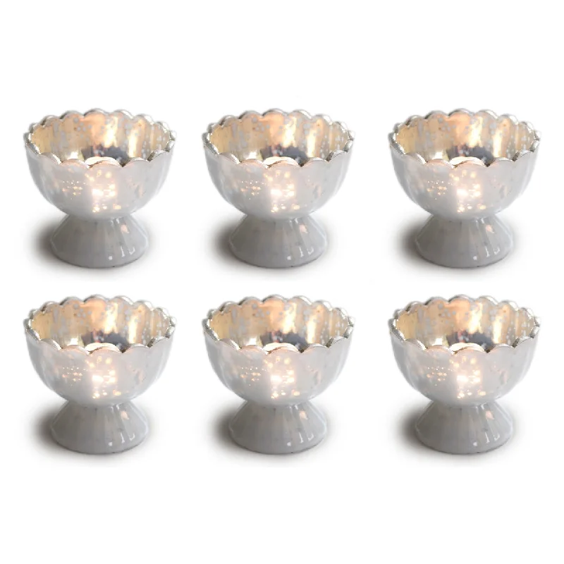 Edison light bulbs for art installations6 Pack | Vintage Mercury Glass Chalice Candle Holders (3-Inch, Suzanne Design, Sundae Cup Motif, Pearl White) - For Use with Tea Lights - For Home Decor, Parties and Wedding Decorations