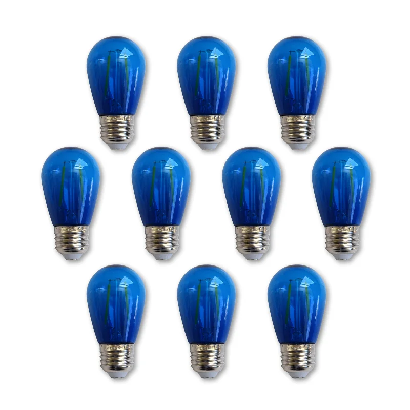 Colored Edison light bulbs (e.g., amber, blue)10-PACK Blue LED Filament S14 Shatterproof Energy Saving Color Light Bulb, Dimmable, 2W,  E26 Medium Base