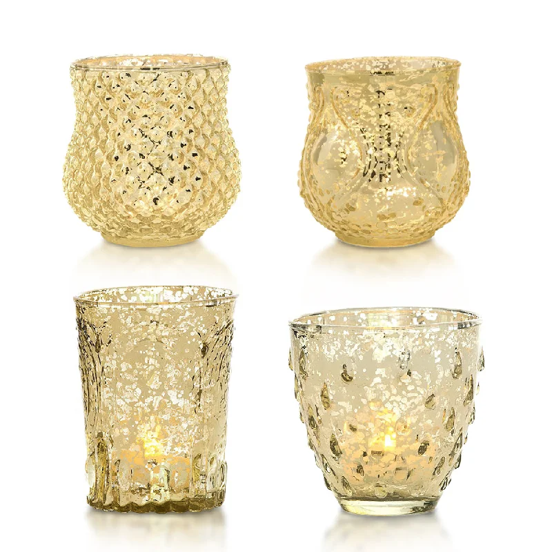 CSA certified Edison light bulbsImagination Gold Mercury Glass Tea Light Votive Candle Holders (Set of 4, Assorted Designs and Sizes)