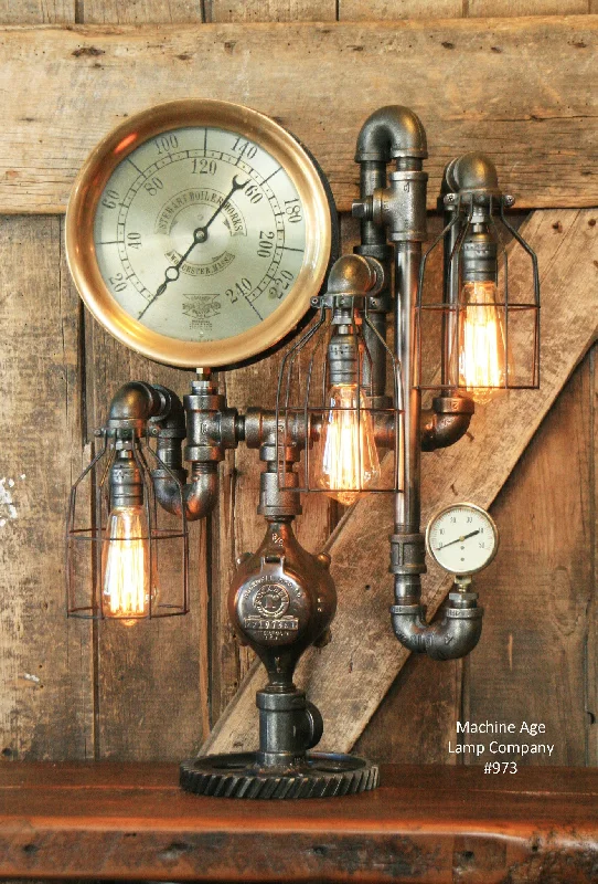 Steampunk Industrial, Steam Gauge Lamp Worcester, Mass #973