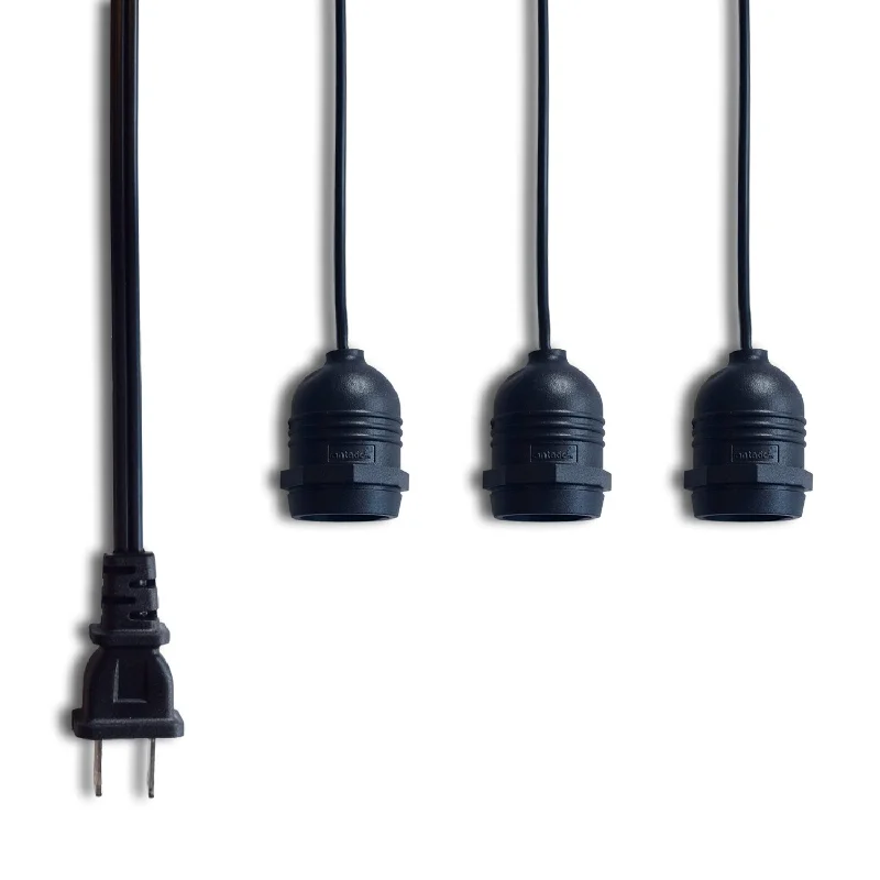 Edison screw base light bulbsTriple Socket Black Weatherproof Outdoor Pendant Light Lamp Cord for Lanterns, E26, 19 FT