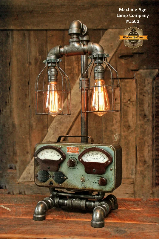 Steampunk Industrial Volt Meter Lamp, Sun / Chicago - #1500