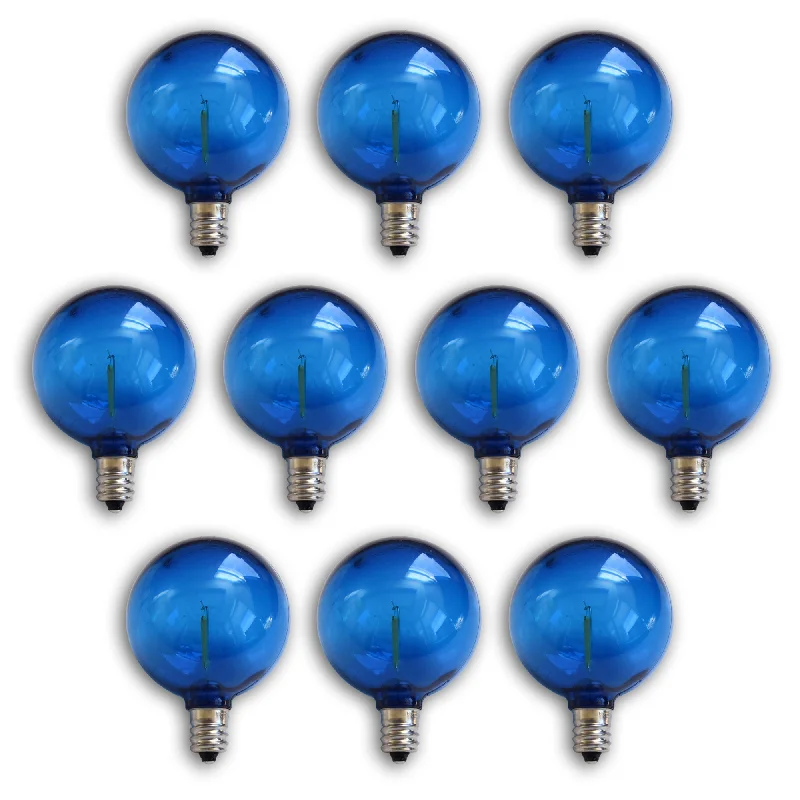 Filament style LED Edison light bulbs10-PACK Blue LED Filament G50 Globe Shatterproof Energy Saving Color Light Bulb, Dimmable, 1W,  E12 Candelabra Base