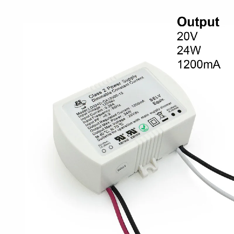 White track lighting for a clean lookES LD024D-CA12020-15 Constant Current LED Driver, 1200mA 20V 24W