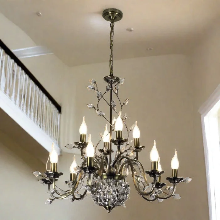 Chandeliers with Metal Frames in Silver FinishJasmine 12 light Leaf Chandelier