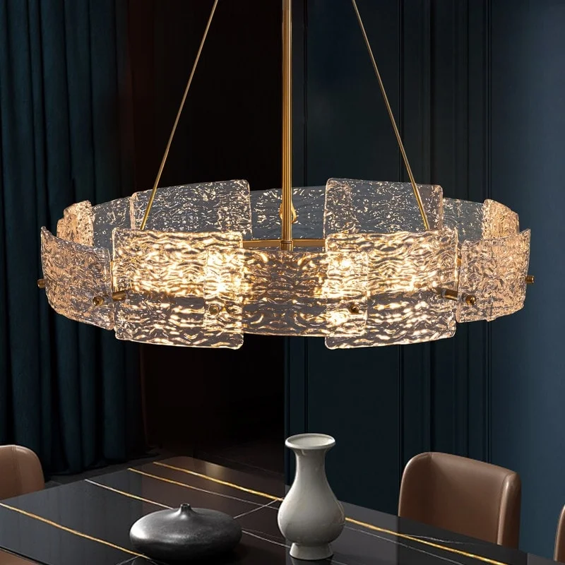 Chandeliers with Murano Glass for a High - End Artistic Touch23.6 in. Modern Gold Crystal Chandelier 6-Light Glam Drum Pendant Light for Kitchen Island Dining Room