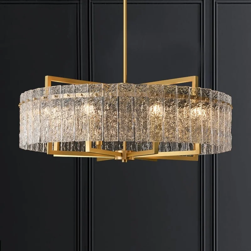 Chandeliers for Living Rooms to Create a Focal Point26 in. Gold Modern Drum Crystal Chandelier 6-Light Glam Dimmable Pendant Light Kitchen Island with Frosted Glass for Dining Room