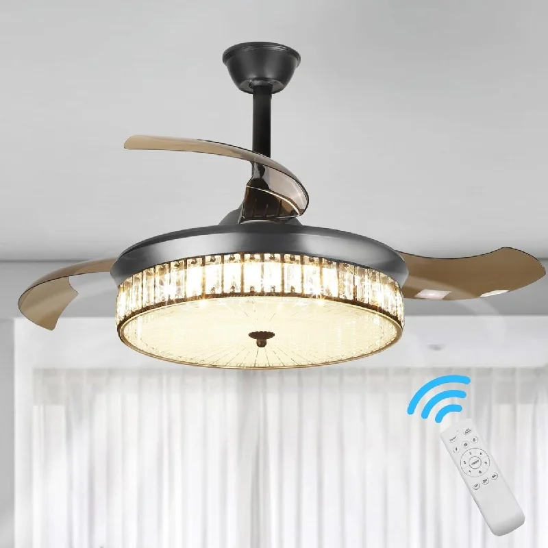 Chandeliers for High Ceilings to Fill Vertical SpaceDepuley 42" Retractable Crystal Ceiling Fan with Light and Remote, Modern Fandelier with Reversible Invisible Blades, 3 Light Changes 6 Speeds, Noise-Free Chandelier Ceiling Fan for Bedroom, Living Room