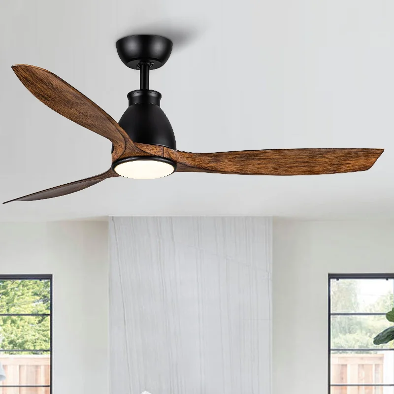 French Country Chandeliers with a Romantic Aura52 in. Outdoor/Indoor Integrated LED Imitation Wood Modern Ceiling Fan with Lights and Remote Control - 52 INCHES