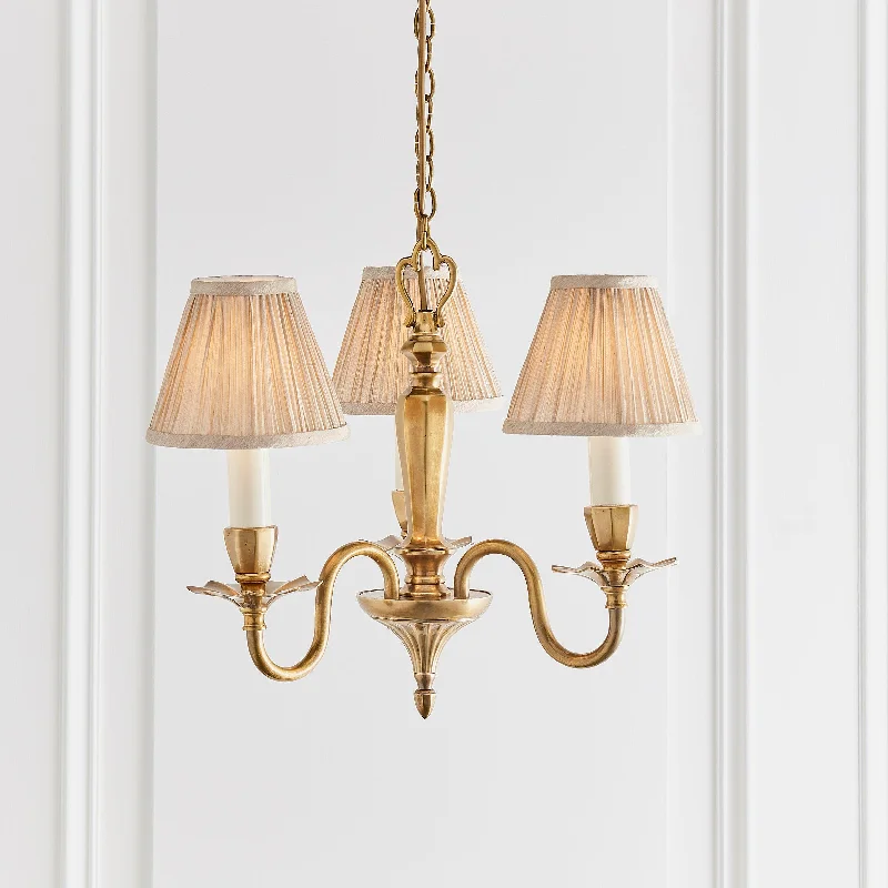 Traditional Brass Chandeliers for Classic InteriorsAsquith Solid Brass 3 Light Chandelier With Beige Shades