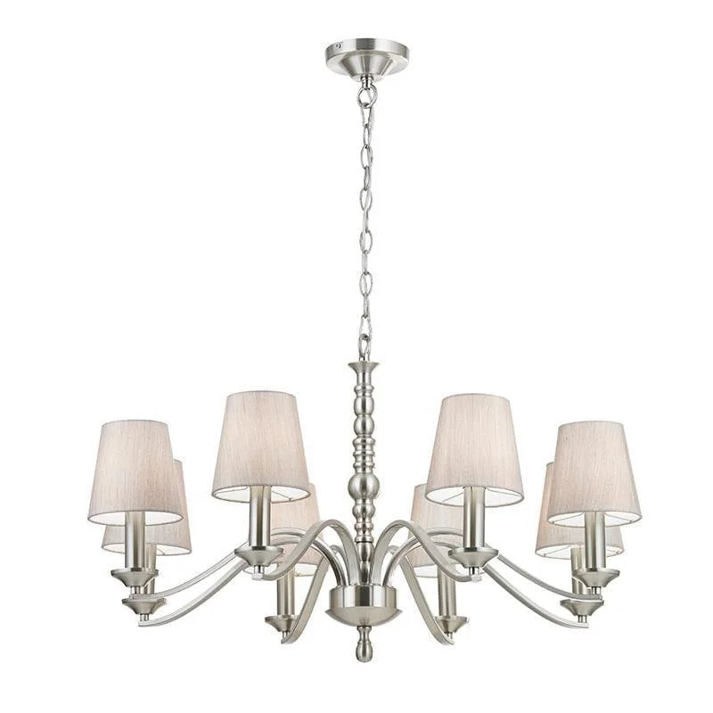 Bohemian - Style Beaded Chandeliers for Eclectic DecorEndon Astaire 8 Light Satin Nickel Chandelier - Cotton Shades