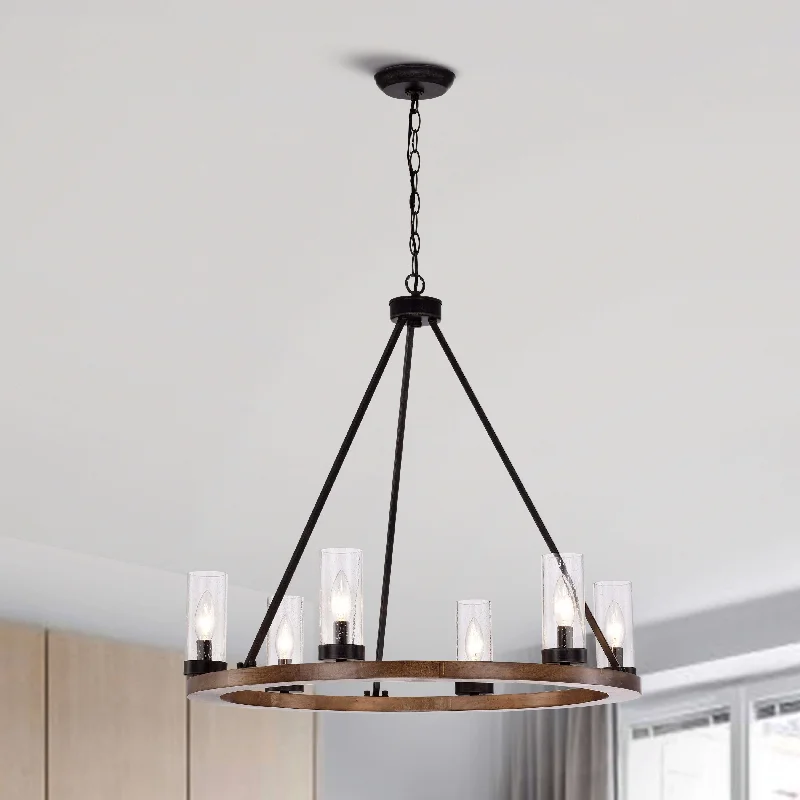 Oversized Chandeliers as a Statement Piece in Living RoomsDaniela Natural Wood and Antique Black Metal Bubble Glass Chandelier