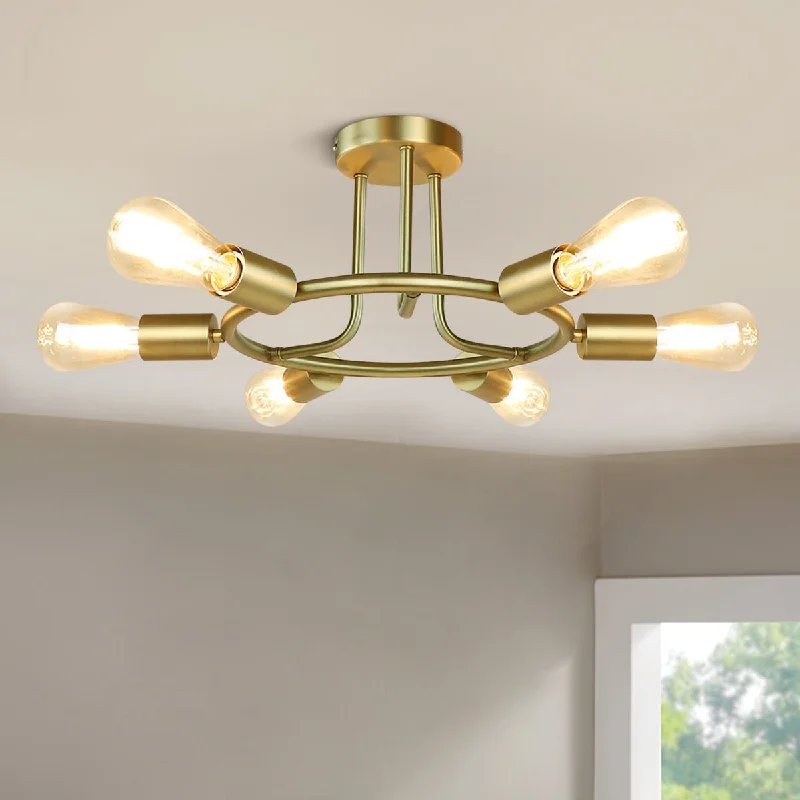 Chandeliers with Sputnik - Style Design for a Futuristic VibeDLLT 6-Light Gold Chandelier, Gold Ceiling Light Fixture, Farmhouse Wagon Wheel Chandelier, Mid Century Pendant Light Fixture for Dining Room, Kitchen Island, Living Room, Bedroom