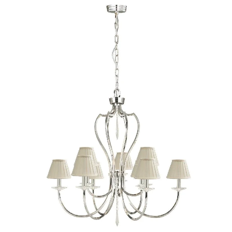 Chandeliers with Frosted Glass for a Softer Light DiffusionElstead Pimlico Polished Nickel 9 Light Chandelier